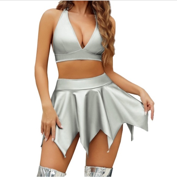 Silver Two-Piece Halter Top and Skirt Set - Picture 1 of 1